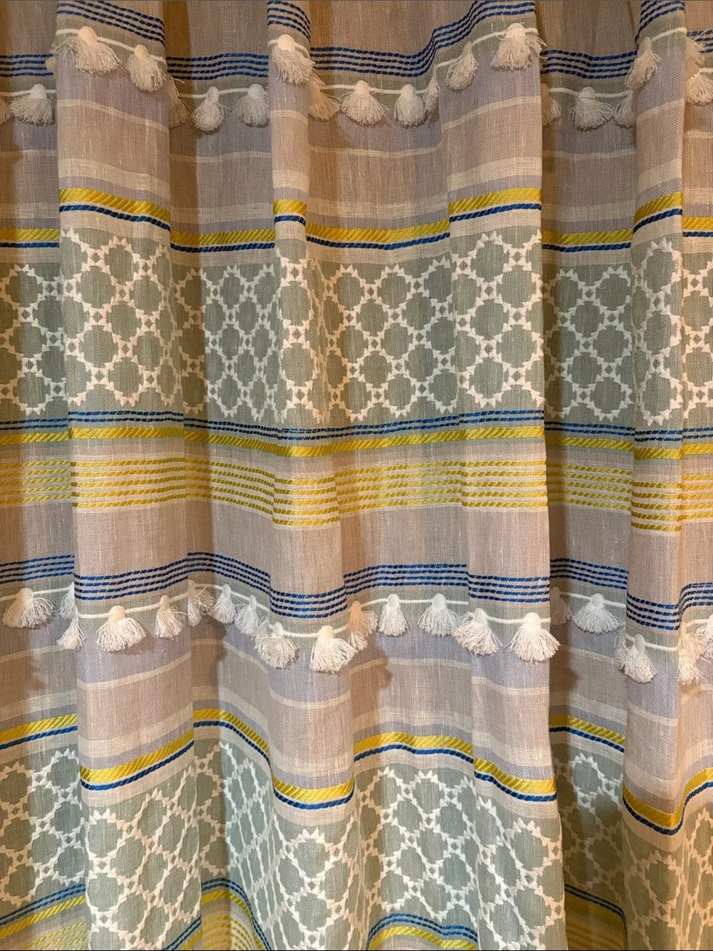Custom Striped Geometric Blue Green Window Curtain Panels-2Sets